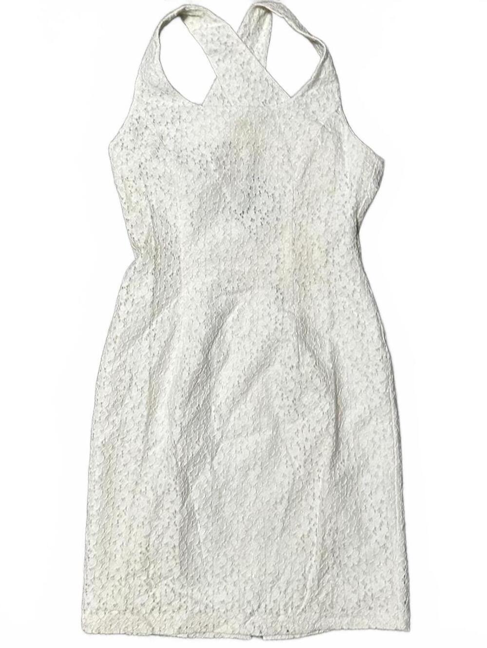 Vintage 90s Express Brand Lacey Criss Cross Back White Dress Size 3/4